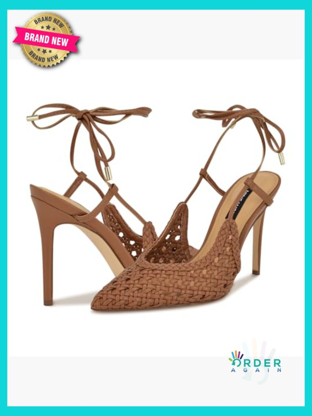 Woven Stiletto Pumps Open Toe Ankle Strap Tie Closure Dressy Heels - Picture 5 of 6
